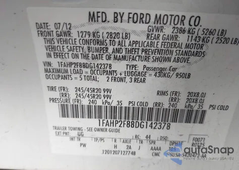 2013 Ford Taurus Limited из США, поврежденный, VIN 1FAHP2F88DG142378